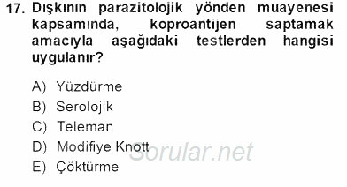 Temel Veteriner Parazitoloji 2014 - 2015 Dönem Sonu Sınavı 17.Soru