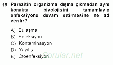 Temel Veteriner Parazitoloji 2014 - 2015 Dönem Sonu Sınavı 19.Soru