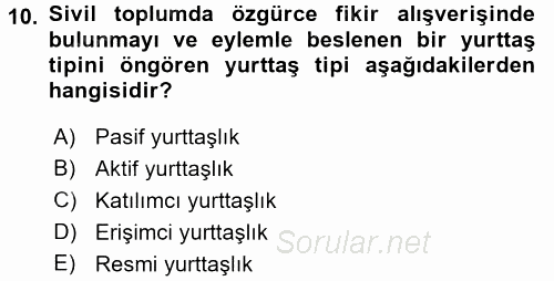 Medya Siyaset Kültür 2017 - 2018 3 Ders Sınavı 10.Soru