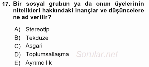 Medya Siyaset Kültür 2017 - 2018 3 Ders Sınavı 17.Soru