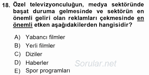 Medya Siyaset Kültür 2017 - 2018 3 Ders Sınavı 18.Soru