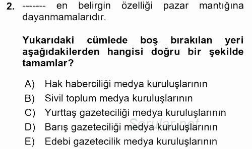 Medya Siyaset Kültür 2017 - 2018 3 Ders Sınavı 2.Soru
