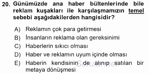 Medya Siyaset Kültür 2017 - 2018 3 Ders Sınavı 20.Soru