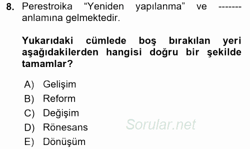Medya Siyaset Kültür 2017 - 2018 3 Ders Sınavı 8.Soru