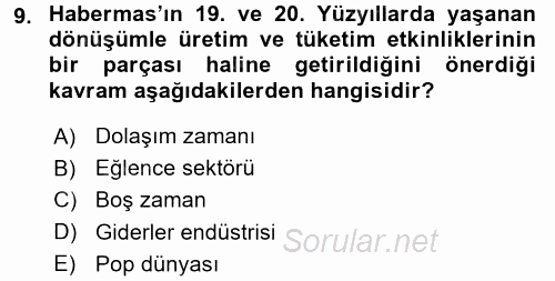 Medya Siyaset Kültür 2017 - 2018 3 Ders Sınavı 9.Soru