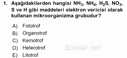 Besin Güvenliği ve Hijyen 2017 - 2018 Ara Sınavı 1.Soru