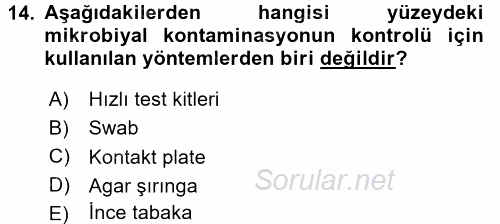 Besin Güvenliği ve Hijyen 2017 - 2018 Ara Sınavı 14.Soru