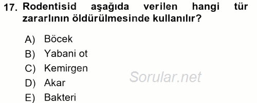 Besin Güvenliği ve Hijyen 2017 - 2018 Ara Sınavı 17.Soru