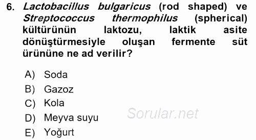 Besin Güvenliği ve Hijyen 2017 - 2018 Ara Sınavı 6.Soru