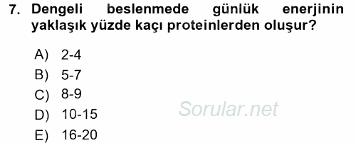 Besin Güvenliği ve Hijyen 2017 - 2018 Ara Sınavı 7.Soru