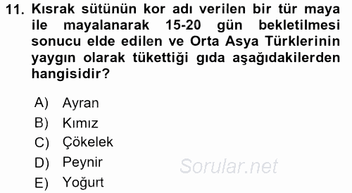 Türk Mutfak Kültürü 2016 - 2017 Ara Sınavı 11.Soru