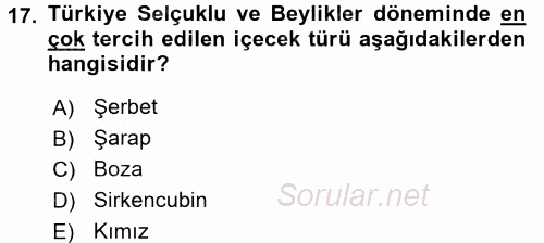 Türk Mutfak Kültürü 2016 - 2017 Ara Sınavı 17.Soru