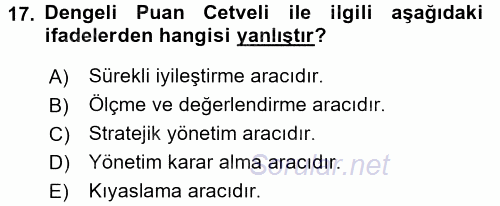 Sağlık Hizmetlerinde Araştırma Ve Değerlendirme 2017 - 2018 3 Ders Sınavı 17.Soru