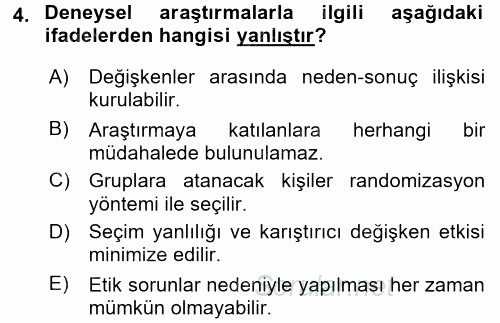 Sağlık Hizmetlerinde Araştırma Ve Değerlendirme 2017 - 2018 3 Ders Sınavı 4.Soru