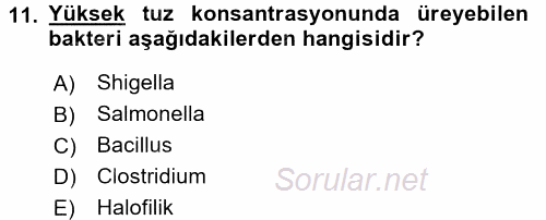 Gıda Güvenliğinin Temel Prensipleri 2016 - 2017 3 Ders Sınavı 11.Soru