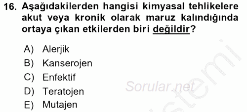 Gıda Güvenliğinin Temel Prensipleri 2016 - 2017 3 Ders Sınavı 16.Soru