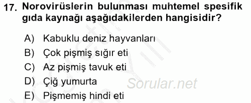 Gıda Güvenliğinin Temel Prensipleri 2016 - 2017 3 Ders Sınavı 17.Soru