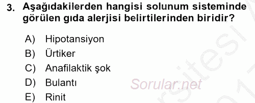 Gıda Güvenliğinin Temel Prensipleri 2016 - 2017 3 Ders Sınavı 3.Soru