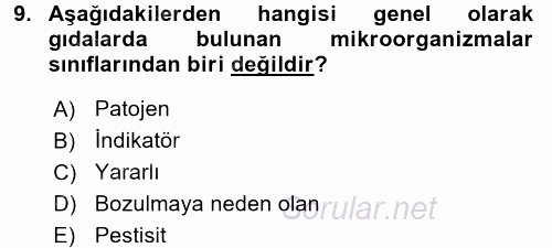 Gıda Güvenliğinin Temel Prensipleri 2016 - 2017 3 Ders Sınavı 9.Soru