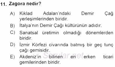 Akdeniz Uygarlıkları Sanatı 2015 - 2016 Dönem Sonu Sınavı 11.Soru