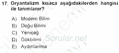Akdeniz Uygarlıkları Sanatı 2015 - 2016 Dönem Sonu Sınavı 17.Soru