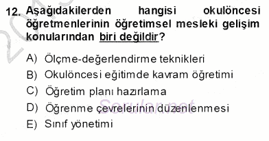 Öğretmenlikte Mesleki Gelişim 2013 - 2014 Ara Sınavı 12.Soru