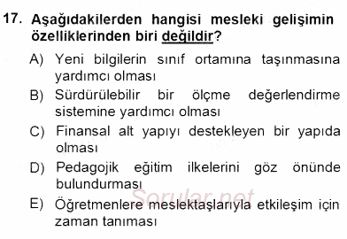 Öğretmenlikte Mesleki Gelişim 2013 - 2014 Ara Sınavı 17.Soru