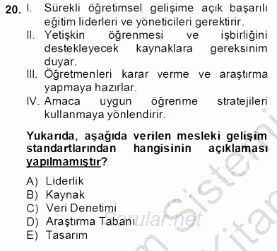 Öğretmenlikte Mesleki Gelişim 2013 - 2014 Ara Sınavı 20.Soru