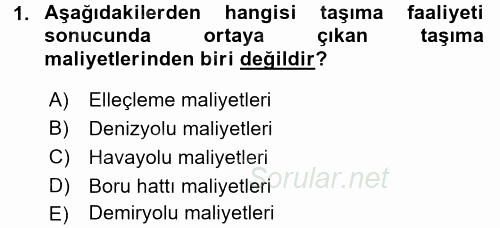 Lojistik Maliyetleri ve Raporlama 2 2015 - 2016 Tek Ders Sınavı 1.Soru