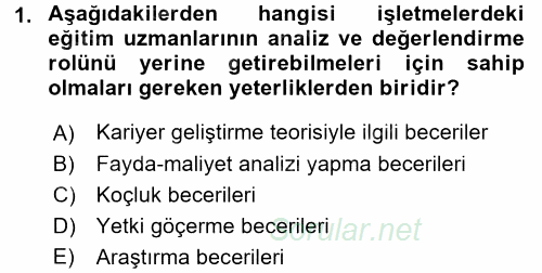 İşletmelerde Eğitim ve Geliştirme 2017 - 2018 3 Ders Sınavı 1.Soru