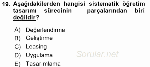 İşletmelerde Eğitim ve Geliştirme 2017 - 2018 3 Ders Sınavı 19.Soru