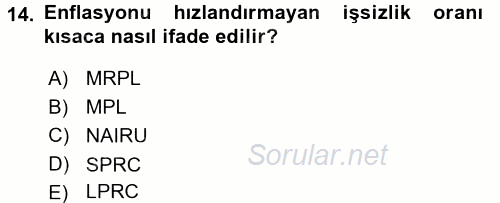Çalışma Ekonomisi 2015 - 2016 Tek Ders Sınavı 14.Soru