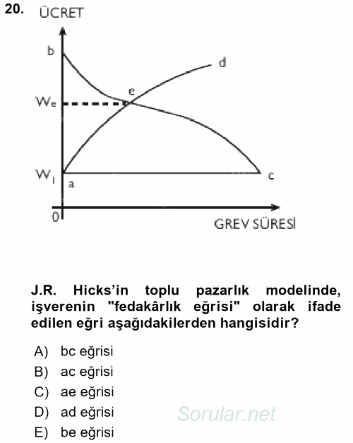Çalışma Ekonomisi 2015 - 2016 Tek Ders Sınavı 20.Soru