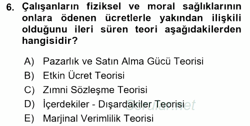 Çalışma Ekonomisi 2015 - 2016 Tek Ders Sınavı 6.Soru