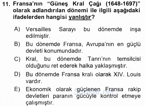 Orta Çağ-Yeni Çağ Avrupa Tarihi 2015 - 2016 Dönem Sonu Sınavı 11.Soru