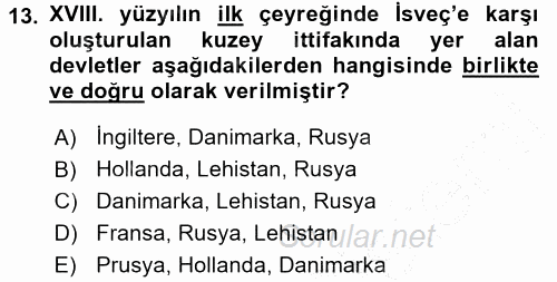 Orta Çağ-Yeni Çağ Avrupa Tarihi 2015 - 2016 Dönem Sonu Sınavı 13.Soru