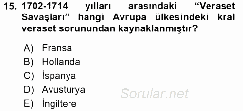 Orta Çağ-Yeni Çağ Avrupa Tarihi 2015 - 2016 Dönem Sonu Sınavı 15.Soru