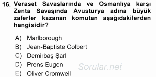 Orta Çağ-Yeni Çağ Avrupa Tarihi 2015 - 2016 Dönem Sonu Sınavı 16.Soru