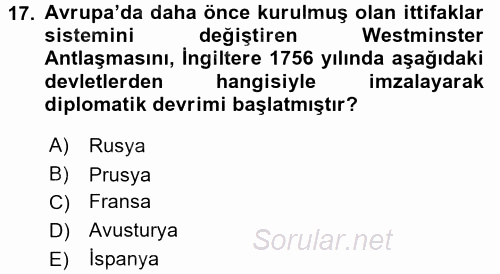 Orta Çağ-Yeni Çağ Avrupa Tarihi 2015 - 2016 Dönem Sonu Sınavı 17.Soru