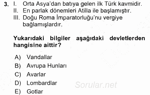 Orta Çağ-Yeni Çağ Avrupa Tarihi 2015 - 2016 Dönem Sonu Sınavı 3.Soru