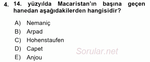 Orta Çağ-Yeni Çağ Avrupa Tarihi 2015 - 2016 Dönem Sonu Sınavı 4.Soru