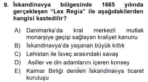 Orta Çağ-Yeni Çağ Avrupa Tarihi 2015 - 2016 Dönem Sonu Sınavı 9.Soru