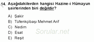 XIX. Yüzyıl Türk Edebiyatı 2014 - 2015 Ara Sınavı 14.Soru