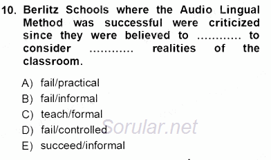 İngilizce Öğretiminde Yaklaşımlar 2012 - 2013 Ara Sınavı 10.Soru