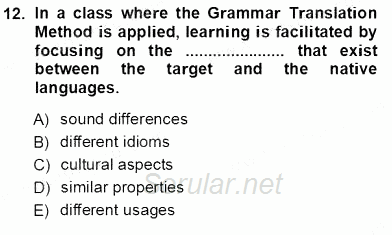 İngilizce Öğretiminde Yaklaşımlar 2012 - 2013 Ara Sınavı 12.Soru
