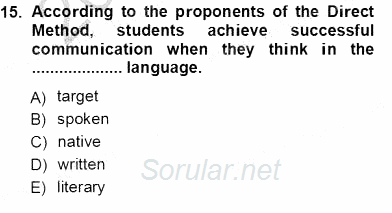 İngilizce Öğretiminde Yaklaşımlar 2012 - 2013 Ara Sınavı 15.Soru
