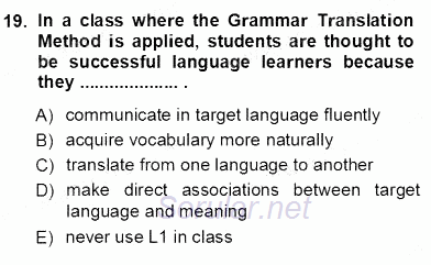 İngilizce Öğretiminde Yaklaşımlar 2012 - 2013 Ara Sınavı 19.Soru