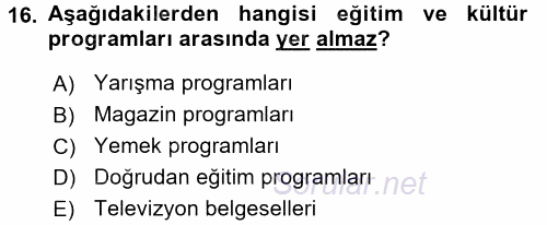 Gastronomi Ve Medya 2017 - 2018 Ara Sınavı 16.Soru