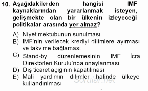 Uluslararası Örgütler 2013 - 2014 Tek Ders Sınavı 10.Soru