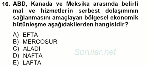 Uluslararası Örgütler 2013 - 2014 Tek Ders Sınavı 16.Soru